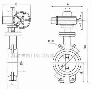 對夾式電動蝶閥外形尺寸,安裝圖